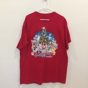 Disney Parks "Happy Holidays" Christmas Red Men's T Shirt, XL NEW
